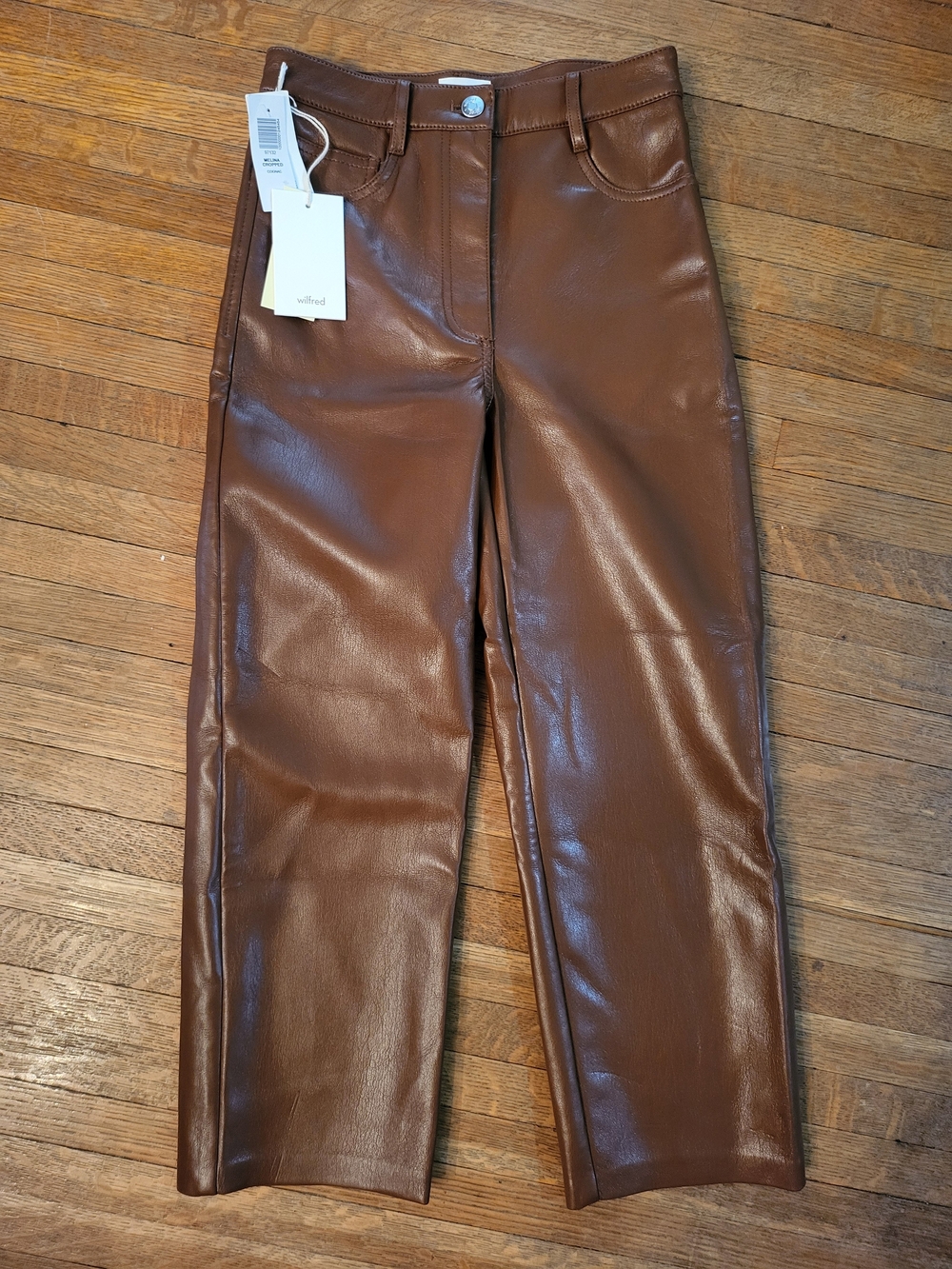 Wilfred Brown Vegan Leather Cropped Straight-Leg Pants